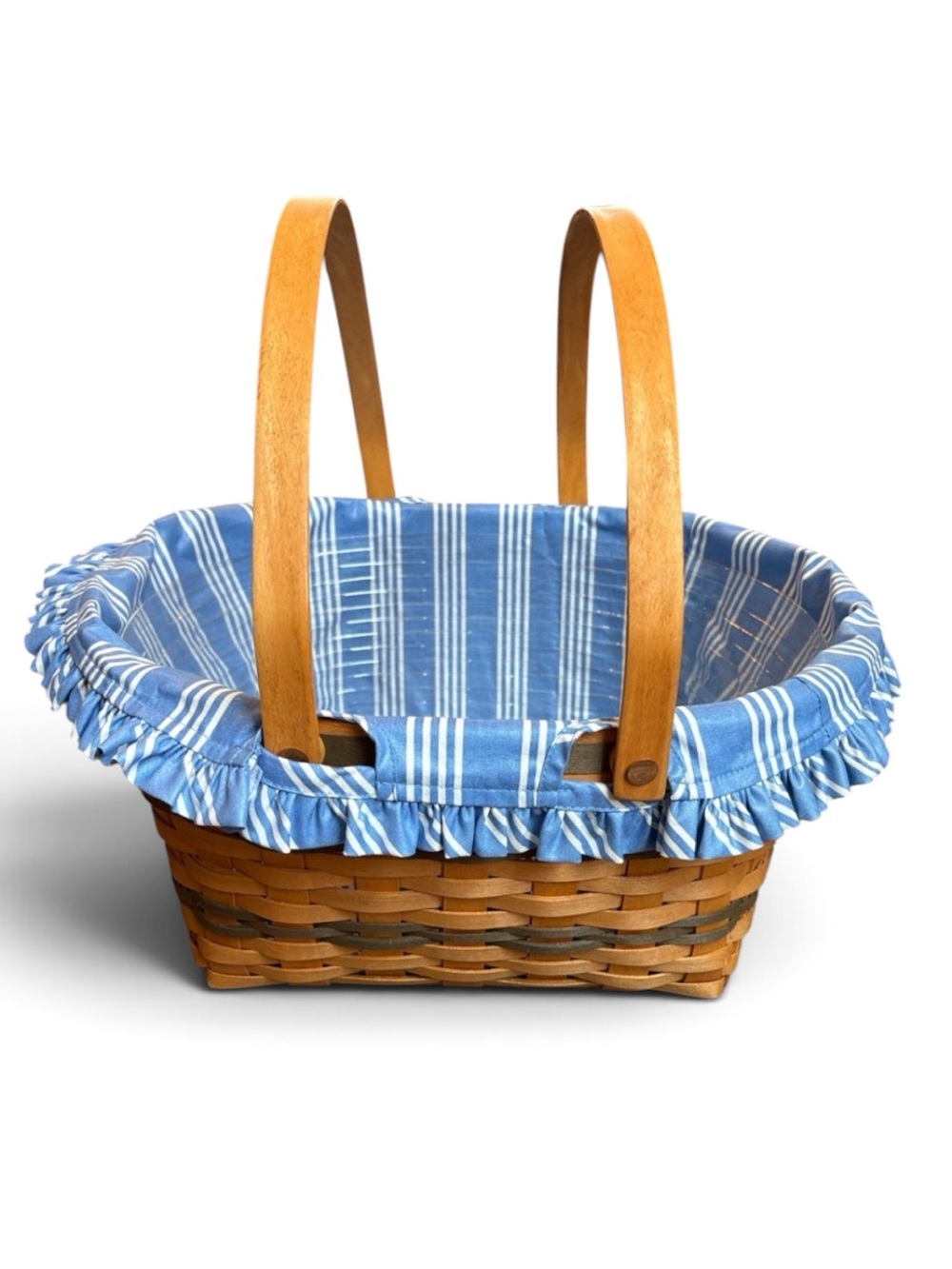 Longaberger Community Basket Swing Handles Blue Fabric Liner & Protector